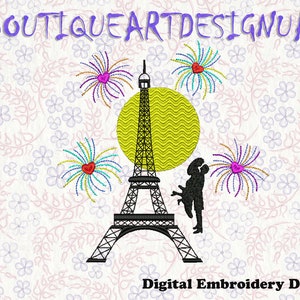 Corazón de amor, Diseños de bordado applique de la Torre Eiffel, Día de San Valentín, Diseños de bordado de la máquina de la silueta de los amantes