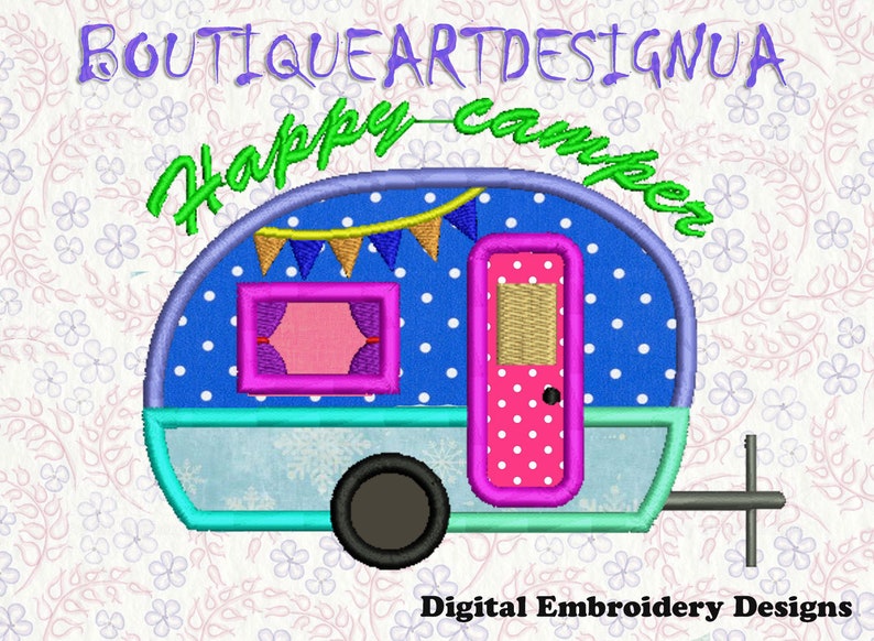 Camper Applique Embroidery Designs Happy Camper Embroidery Etsy