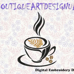 Tazza da caffè, mattina tazza di caffè Applique macchina ricamo disegni, Caffè Applique Ricamo Disegni, Tazza di caffè riempire ricamo