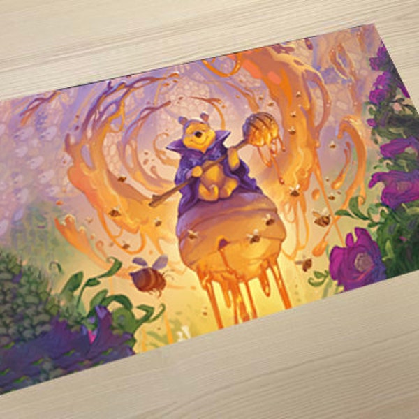 Lorcana Honey Bear Wizard Playmat, TCG play mat for the game lorcana, custom printed and quick shipping