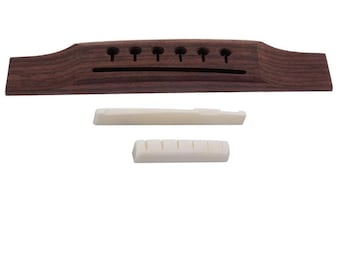 Rosewood Left-handed Slotted 6-String Martin Style Bridge set with Real Bone Saddle and Nut for Acoustic Guitar New