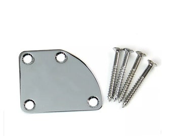 Chrome 4 Bolt Contoured Off-set New Neck Plate for Strat Tele Delux Style guitars