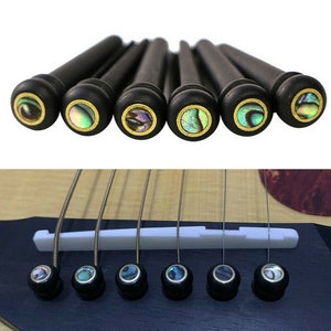 Premium Ebony Acoustic Guitar Bridge Pins w/Brass & Abalone Inlay 6pcs