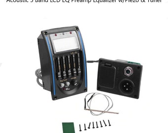 Preamplificatore equalizzatore a 5 bande per chitarra acustica LC-5 con pickup piezoelettrico e accordatore digitale. Manuale di istruzioni incluso.