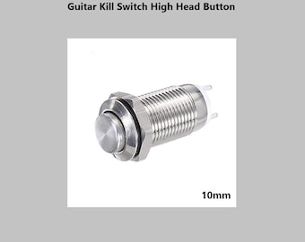 Interruttore/interruttore di spegnimento per chitarra, pulsante momentaneo in metallo da 10 mm con testa alta. Kit completo di componenti.