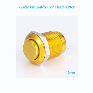May include: A gold-coloured guitar kill switch button with a 12mm diameter. The button has a raised, round head and a silver base.