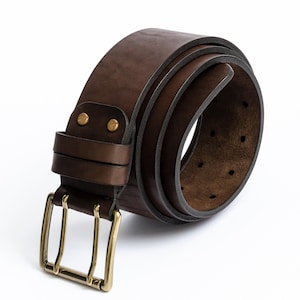 Wide Leather Mens Belt, Thick Working Men&#39;s Belt, Full-Grain Leather Heavy Duty Belt, Wide Double Hole Mens Belt, Wide Double Prong Belt