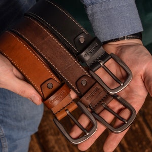Cintos masculinos de couro costurado, conjunto de cintos marrons e pretos para homens, combinação de cintos masculinos costurados, cinto clássico marrom preto marrom escuro para ele