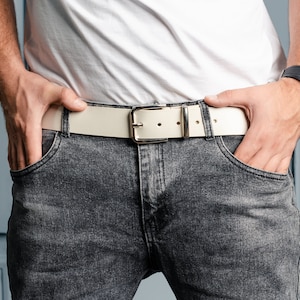 White Leather Mens Belt, Vegetable Tanned Leather Belt, Simple White Belt for Men, Black Brown Leather Belt for Him, Original Belt for Him