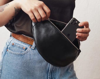 Black Leather Fanny Pack, Leather Womens Gift, Festival Leather Cross Body Bag, Leather Waist Bag, Leather Hip Bag, Womens Leather Crossbody