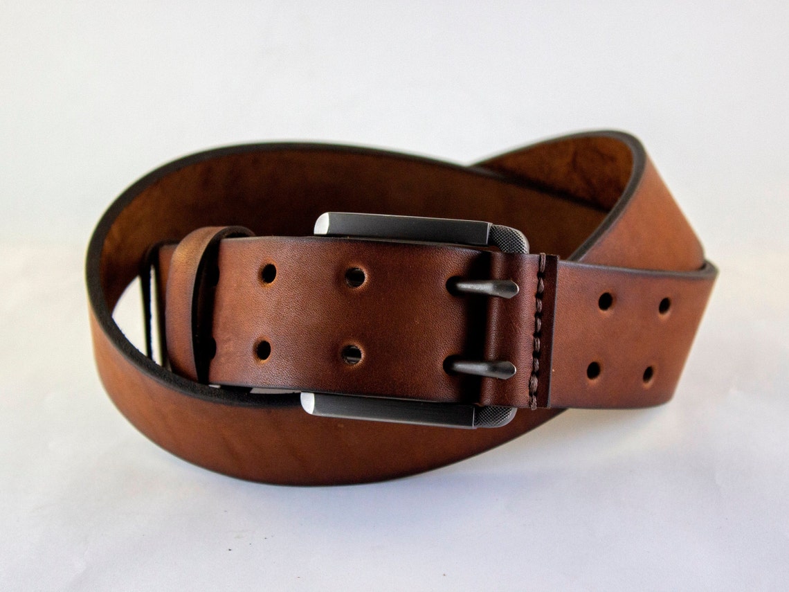 Brown Double Hole Leather Belt for Man Custom Heavy Duty Belt Etsy