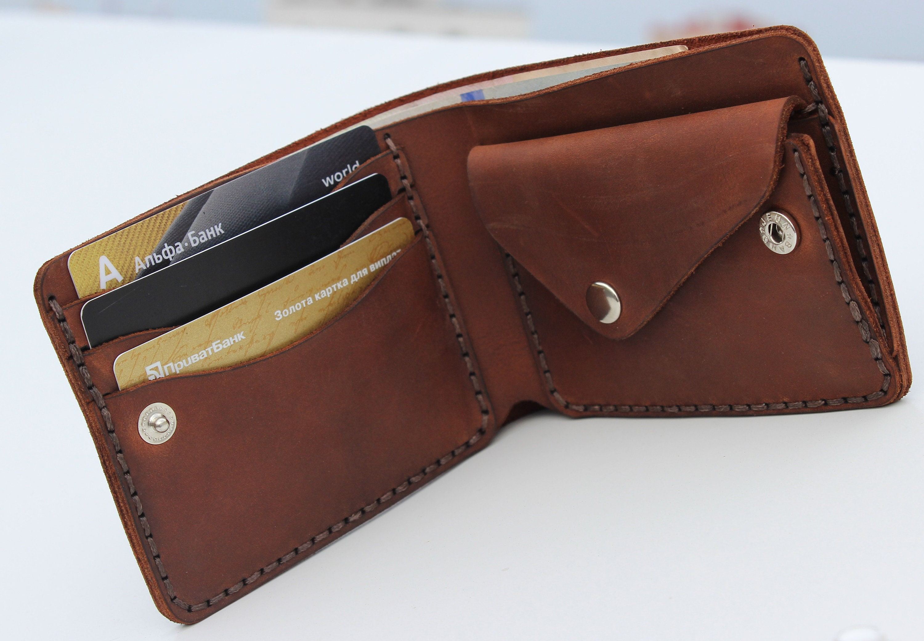 Mens Coin Pocket Wallet Full Grain Leather Wallet for Men | Etsy