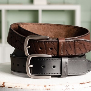 Ceinture en cuir pleine fleur noire, ceinture pour homme en cuir personnalisée, 3e anniversaire, ceinture en cuir personnalisée pour mari, ceinture surpiquée noire pour homme