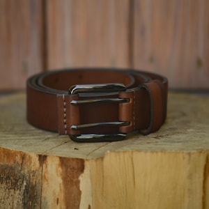 Personalized Full-Grain Leather Belt, Double Hole Belt with Double Prong Buckle, 3rd Anniversary Leather Gift for Him, Birthday Gift for Men