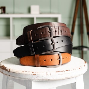 Set of Leather Men&#39;s Belts, Set of 3 Full-Grain Leather Belts, Brown Leather Belt, Dark Brown Leather Belt, Black Leather Belt, Classic Belt