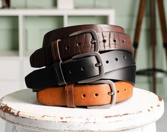 Set of Leather Men's Belts, Set of 3 Full-Grain Leather Belts, Brown Leather Belt, Dark Brown Leather Belt, Black Leather Belt, Classic Belt