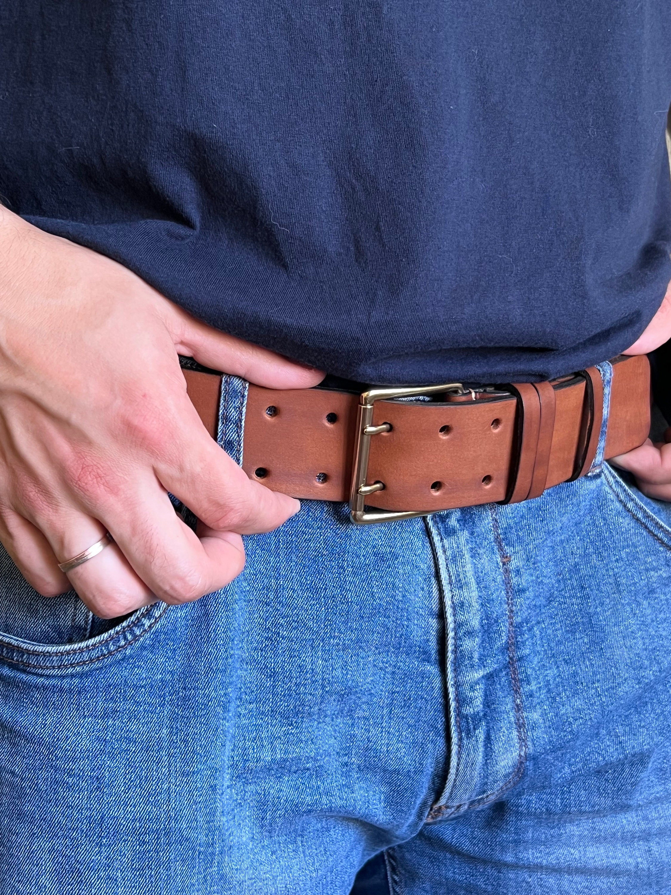 2 Inch Wide Leather Belt, Heavy Duty Full-grain Leather Belt
