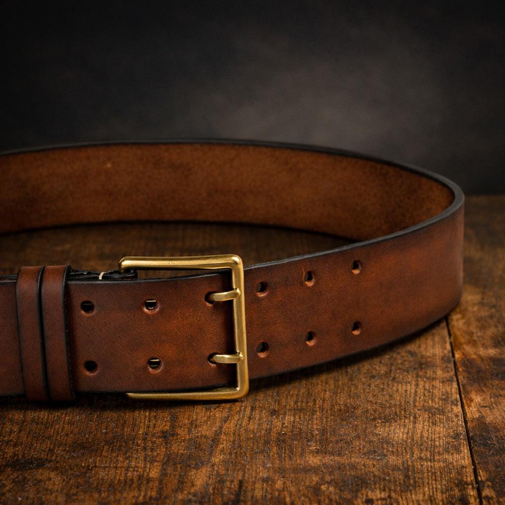 Heavy Duty Full-grain Leather Belt: 2 Inch Wide Double Prong  display picture 2