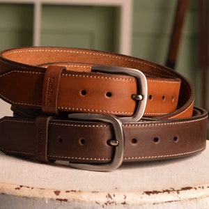 Combo of 2 Stitched Leather Belts, Combo of Brown Mens Belts, Brown and Black Stitched Mens Belt, Classic Black and Brown Belts for Men