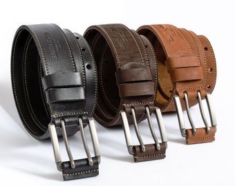 Personalized Full-Grain Leather Belt: Heavy Duty Double Prong Buckle, Father's Day Leather Gift, Personalized Leather Anniversary Mens Gift