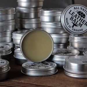 Natural Leather Balm 0.9oz | Beeswax Coconut Almond Oil Conditioner | Handmade Leather Care Wax with Sandalwood Scent for Bags Shoes Belts