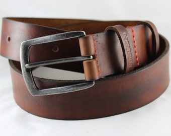 Custom Handmade Mens Belt, Father's Day Gift, Personalized Leather Belt for Men, Brown Full-Grain Leather Belt, Personalized Gift for Dad