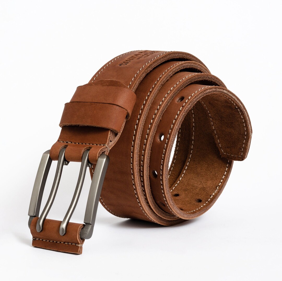 Double Prong Leather Belt Double Hole Leather Mens Belt - Etsy