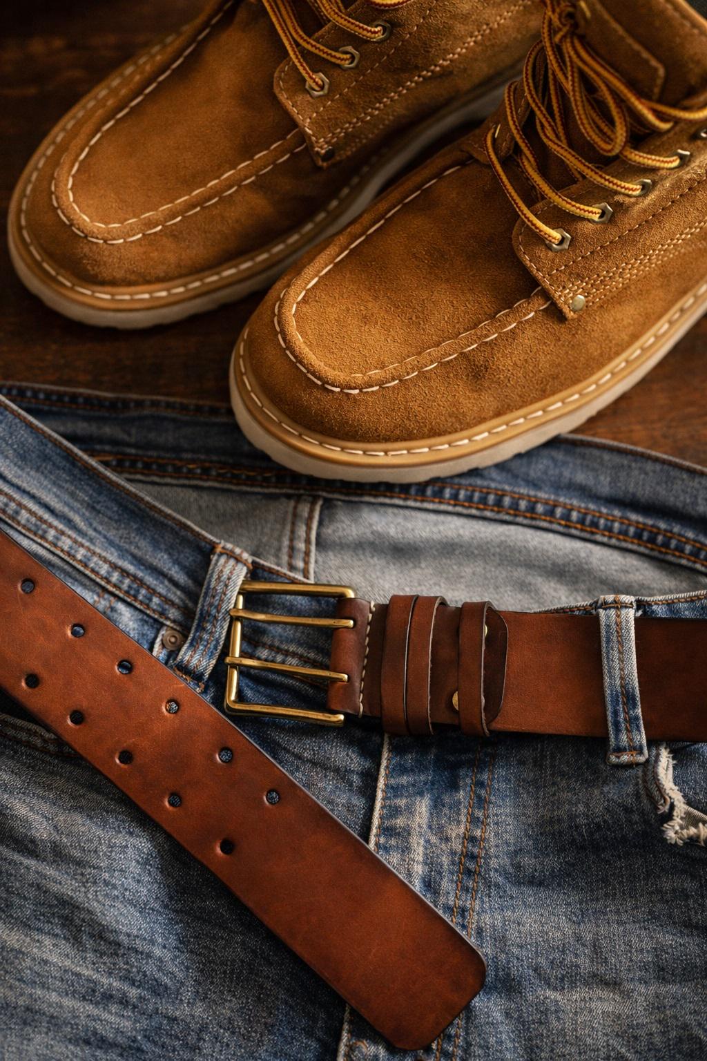Handmade American Brown Leather Belt – 2 Prong, Full Grain Holster Style, Men's Vintage Work Belt (Size 37-38)