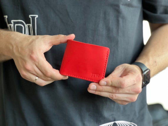 Personalized Red Leather Wallet, Father's Day Gift, Front Personalized Red Leather Wallet, Father's Day Gift, Front