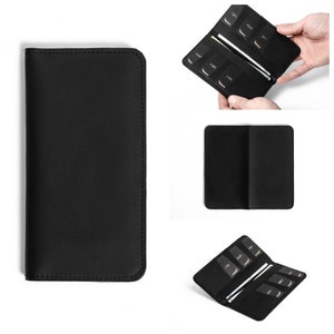 Cartera larga de cuero negro, titular de la tarjeta de crédito, cartera de cuero larga para hombre, cartera alta, carteras para hombres, carteras para hombres, cartera para hombres grabada