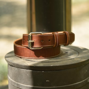 Thick Handmade Leather Belt, Full-Grain Leather Personalized Belt for Men, Birthday Gift for Men, Brown Stitched Belt, Heavy Duty Men&#39;s Belt