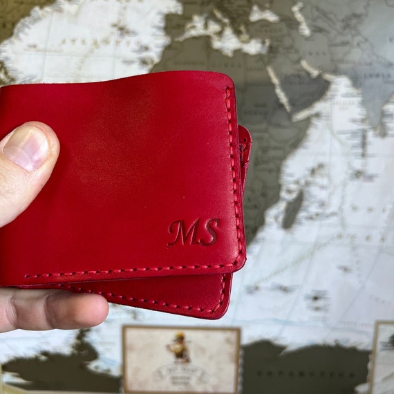 PERSONALIZED Leather Men's Wallet/ Bifold Wallet/ Red -  Norway