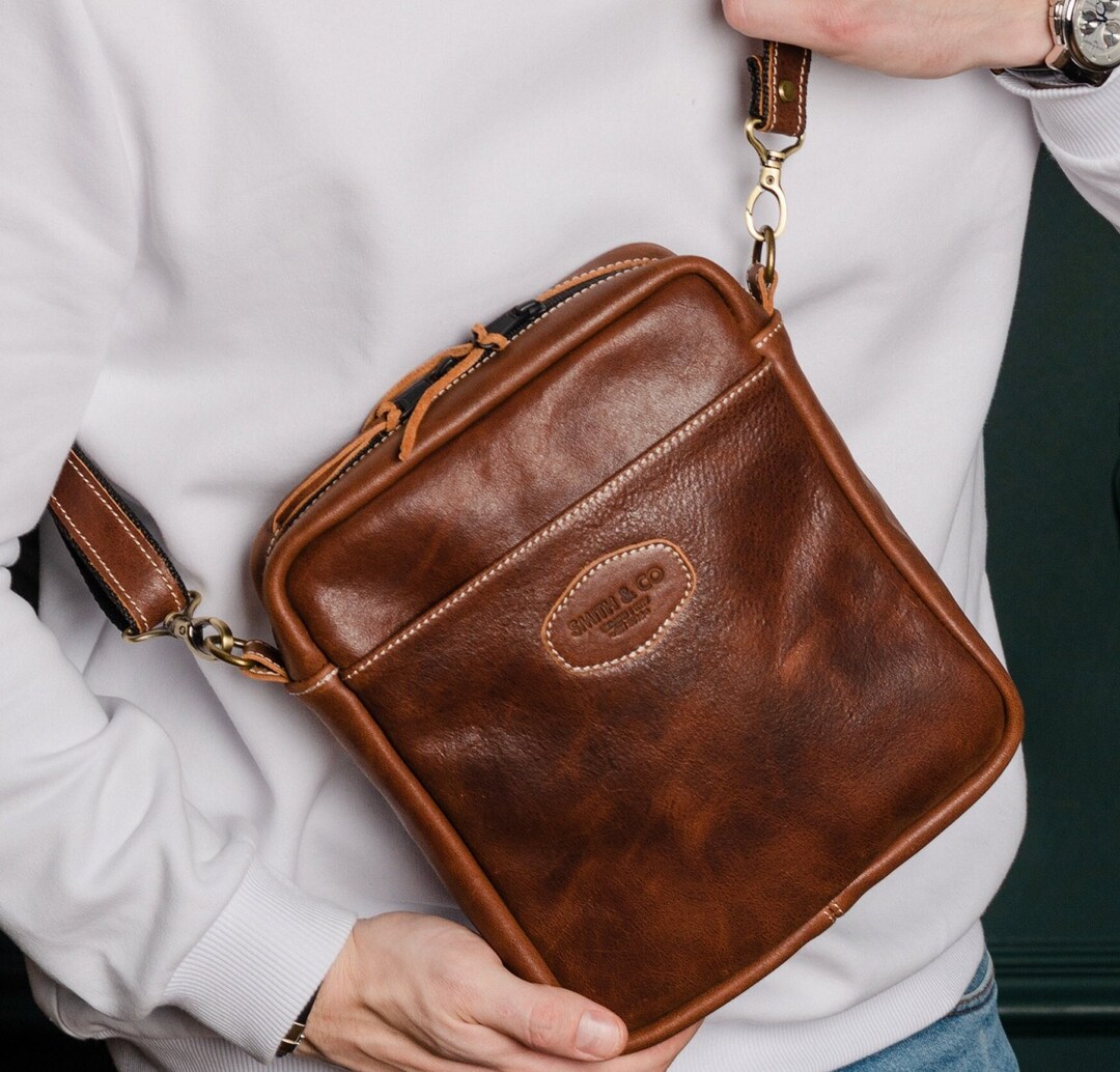 Leather Side Bag for Men, Small Messenger Bag, Mens Leather Shoulder