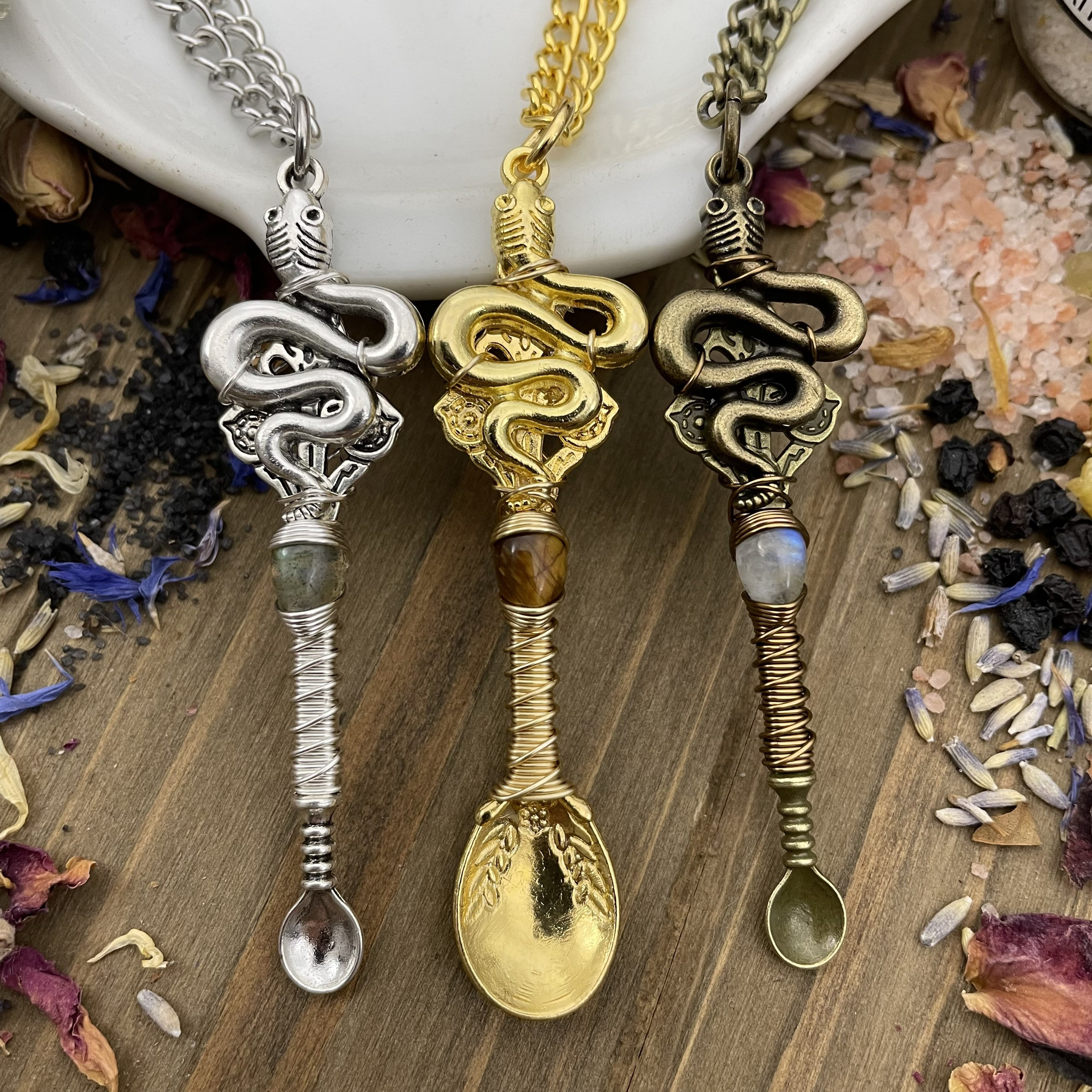 Snuff Vial with Spoon Necklace Pendant + Spoon Inside Lid