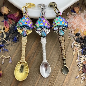 2pc Rainbow Mushroom Wire Wrap Pendant Necklace Custom Gemstone Tea Spices Ritual Incense Witch Salts Chronic Illness Awareness
