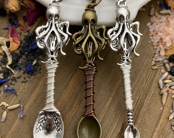 Octopus Wire Wrap Hanger Ketting Zilver Brons Thee Kruiden Heks Spell Zouten Rituele Wierook Glitter Kralen Chronische Ziekte Bewustzijn