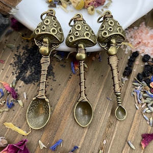 2pc Bronze Mushroom Wire Wrap Necklace Tea Spices Beads Witch Spell Salts Ritual Incense Glitter Chronic Illness Awareness
