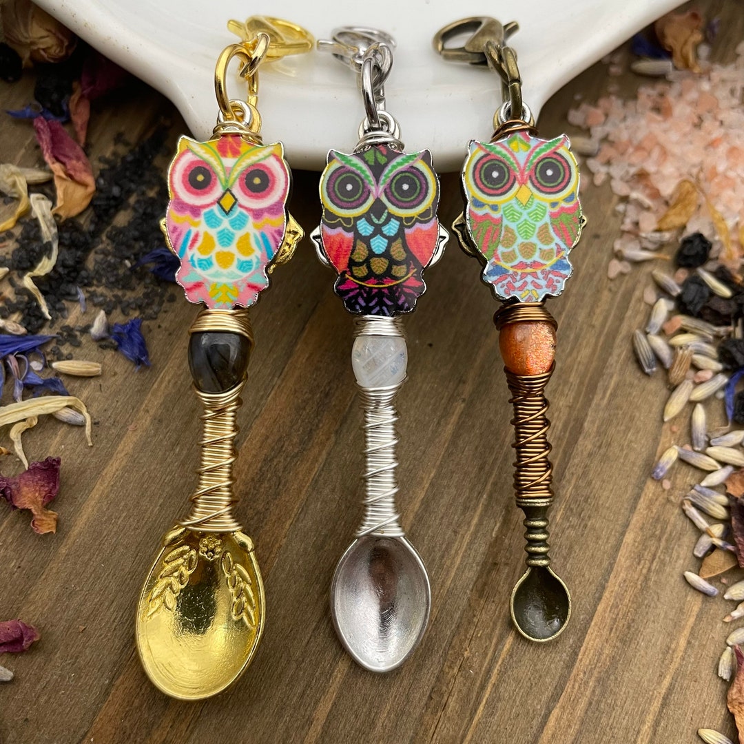 Colorful Owl Stone Wire Wrap Pendant Necklace Custom Gemstone Tea ...