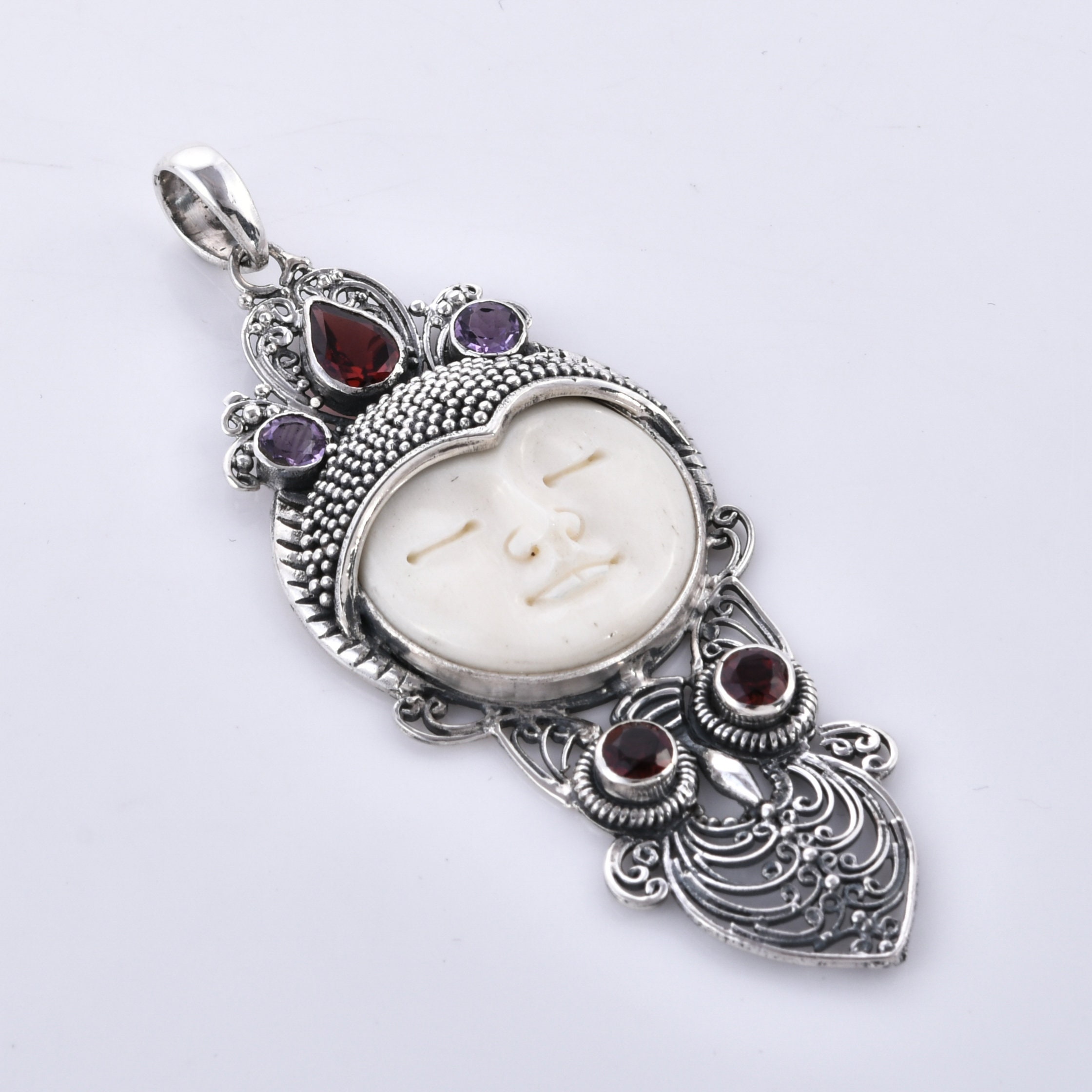 Bali Jewelry Bone carving 925 Sterling Silver Pendant 12.20g Etsy