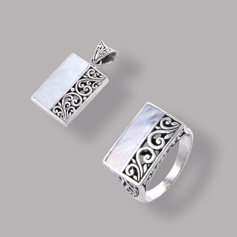 925 sterling silver Ring and Pendant Set MOP Clearance sale Mother of Pearl