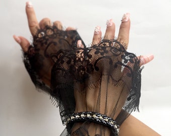 Lace Cuffs Bracelet Black Wrist Cuffs Romantic Glamorous Sleeves Cuff Evening Lace Gloves Bohemian Cuff Steampunk Cuff Goth Burlesque