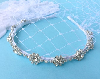 Vintage Style Birdcage Veil with Rhinestone Wedding, Netting Headpiece, Headband Bachelorette Veil, Veil Fascinator Headband with Rhinestone