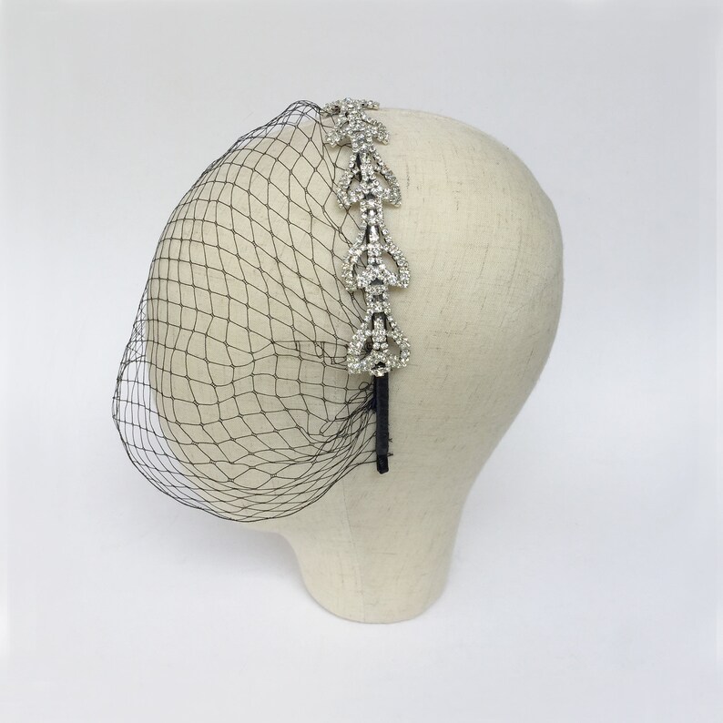 Black Birdcage Veil Rhinestone Headband Black Fascinator Veil Etsy