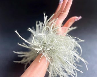 Olive Green Ostrich Feather Cuffs: Fluffy Wrist Bracelet, Drag Queen, Cocktail Dinner
