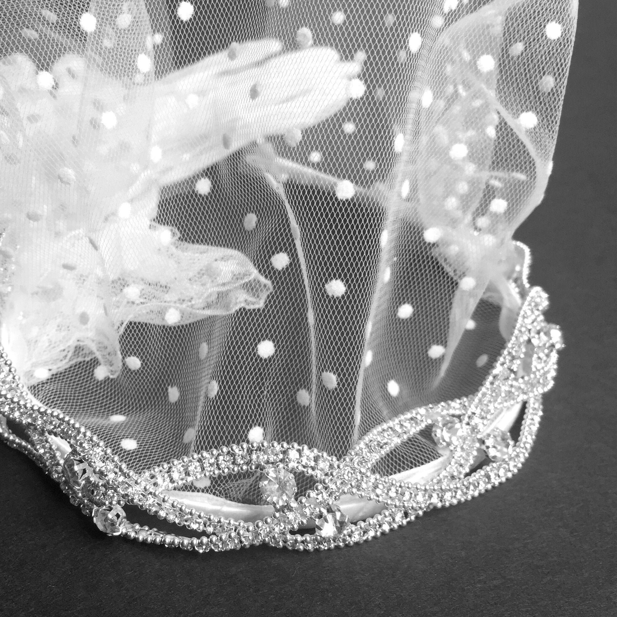 Bridal Swiss Dot Birdcage Veil: Rhinestone Polka Dot Bachelorette Headband