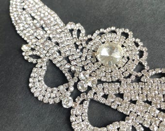 Silver Rhinestone Grecian Style Statement Applique, Bridal Sash, Prom Dress Embellishment