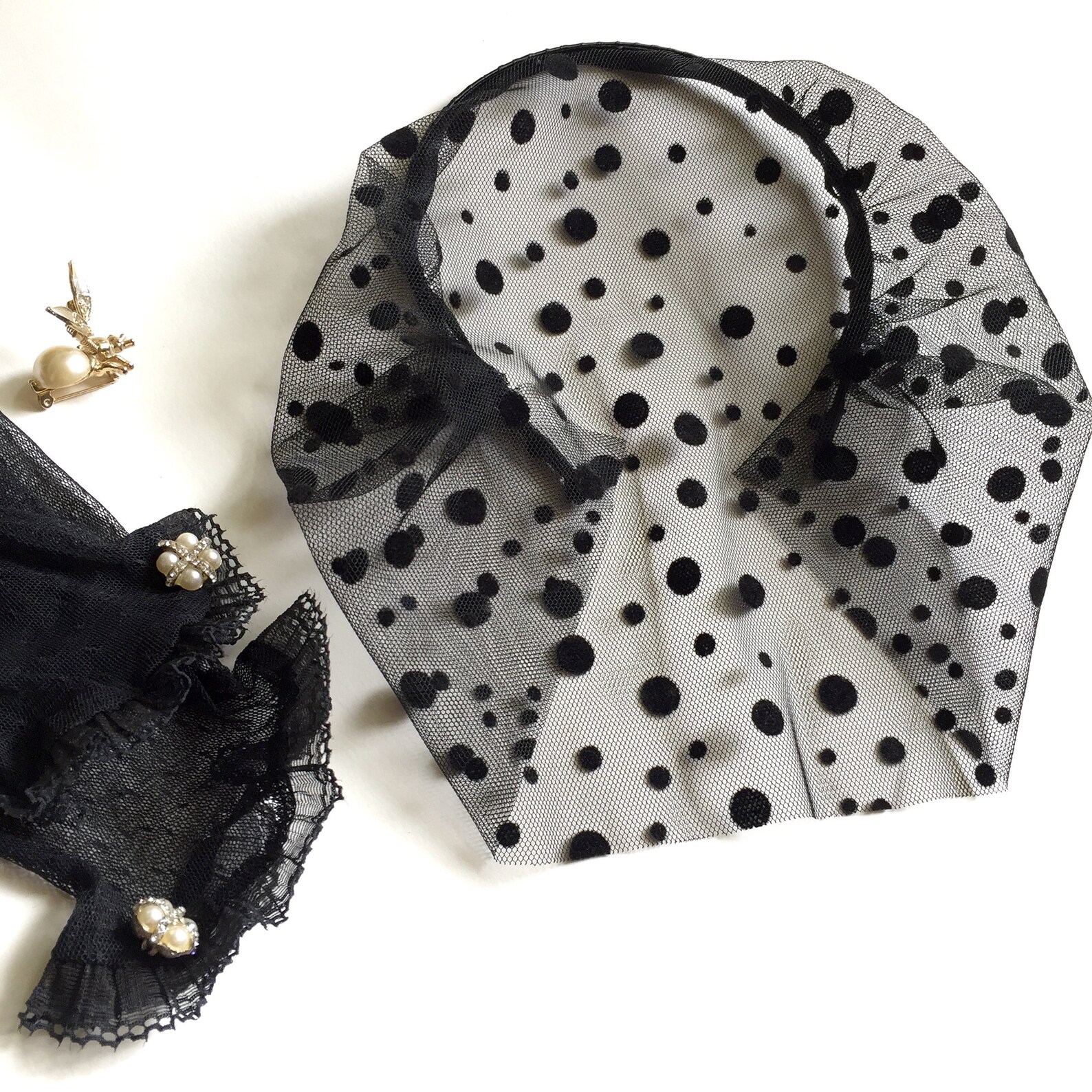 Polka Dot Veil, Black Fascinator Veil Headband, Black Birdcage Veil