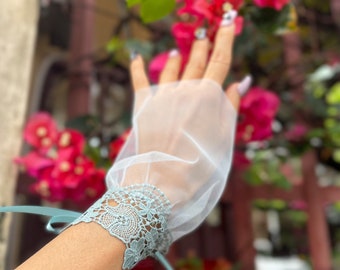 Tulle Gloves Fingerless, Mint Green Lace Cuffs, Tea Party Gloves, Prom Party, Birthday Party, Vintage Party, Bridesmaids, Woman Gifts
