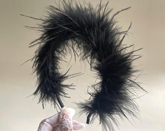 Black Feather Fascinator Headband: Glam Party Feather Crown