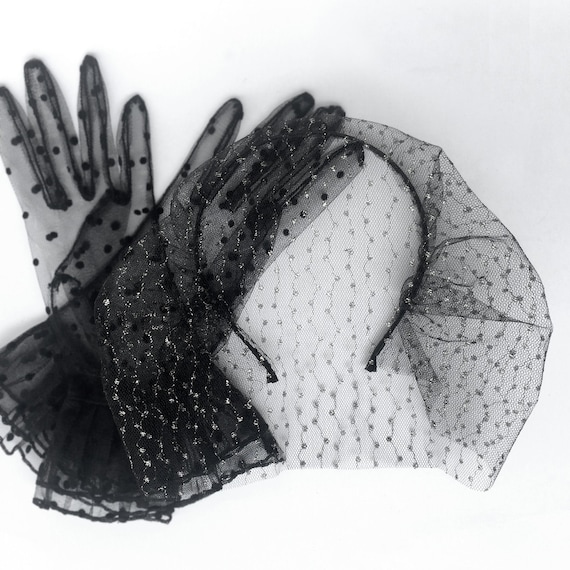 Black Polka Dot Birdcage Veil Headband, Gothic Fascinator